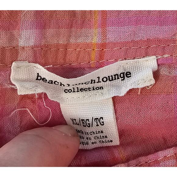 Beach Lunch lounge sz XL guaze crinkle button up long sleeve orange raglan top - Picture 5 of 7